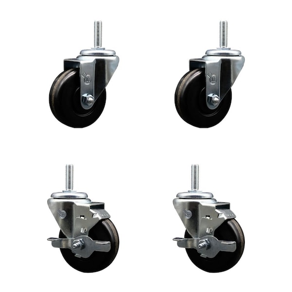 Service Caster 35 Inch Phenolic Wheel Swivel 34 Inch Threaded Stem Caster Set 2 Brakes SCC SCC-TS20S3514-PHS-34212-2-TLB-2 - main